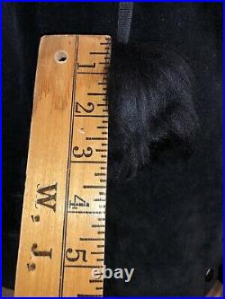 Vintage Black Tuscan Lamb Skin Fur Furry Winter Hat Made In Italy pom pom tie