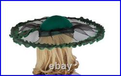 Vintage Bollman Wool Hat Styled By David M Green & Black Mesh Ruffled Trim USA