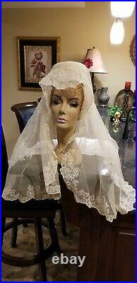 Vintage Bridal Wedding Lace Veil Pill Box Hat HENRI BENDEL DESIGNER 50-60'S