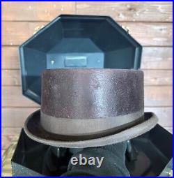 Vintage Brown Beaver Felt Top Hat Size 7 3/8 Silk Lined. Beautiful formal