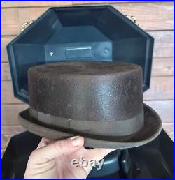 Vintage Brown Beaver Felt Top Hat Size 7 3/8 Silk Lined. Beautiful formal