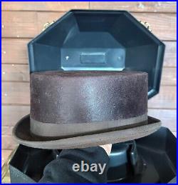 Vintage Brown Beaver Felt Top Hat Size 7 3/8 Silk Lined. Beautiful formal