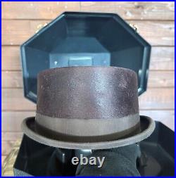 Vintage Brown Beaver Felt Top Hat Size 7 3/8 Silk Lined. Beautiful formal