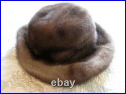 Vintage Brown Genuine Mink Soft Fur Hat, Cloche Rolled Underwire Brim Cap, Lined