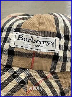 Vintage Burberry Check London Beige Plaid Reversible Bucket Hat Plaid