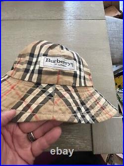 Vintage Burberry Check London Beige Plaid Reversible Bucket Hat Plaid