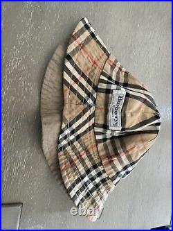 Vintage Burberry Check London Beige Plaid Reversible Bucket Hat Plaid