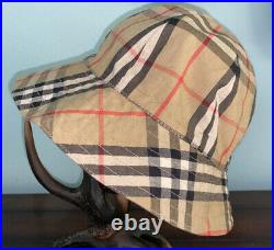 Vintage Burberry Classic Reversible Bucket Hat Cap Nova Check Plaid Tan