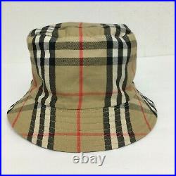 Vintage Burberry Classic Reversible Bucket Hat Cap Nova Check Tan Diam 23 inch