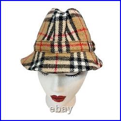 Vintage Burberry Classic Tartan Check Tweed Wool Bucket Hat Small Trilby Fedora