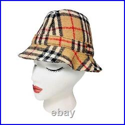 Vintage Burberry Classic Tartan Check Tweed Wool Bucket Hat Small Trilby Fedora