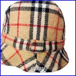 Vintage Burberry Classic Tartan Check Tweed Wool Bucket Hat Small Trilby Fedora