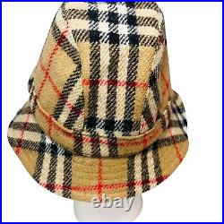 Vintage Burberry Classic Tartan Check Tweed Wool Bucket Hat Small Trilby Fedora