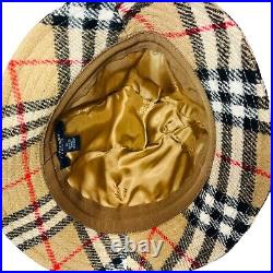 Vintage Burberry Classic Tartan Check Tweed Wool Bucket Hat Small Trilby Fedora