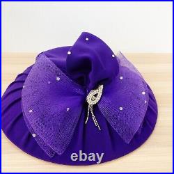 Vintage CARAMIA Hats Fascinator Royal Blue Wide Brim Tea Party Crystal Stud Bow