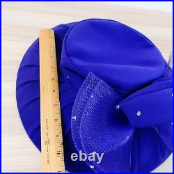 Vintage CARAMIA Hats Fascinator Royal Blue Wide Brim Tea Party Crystal Stud Bow