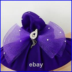 Vintage CARAMIA Hats Fascinator Royal Blue Wide Brim Tea Party Crystal Stud Bow