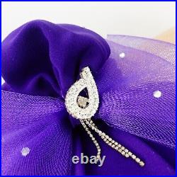 Vintage CARAMIA Hats Fascinator Royal Blue Wide Brim Tea Party Crystal Stud Bow