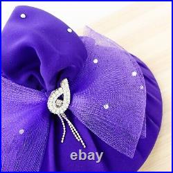 Vintage CARAMIA Hats Fascinator Royal Blue Wide Brim Tea Party Crystal Stud Bow