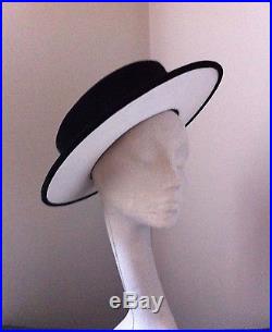 Vintage CHANEL Ladies Hat Black Velvet/White Silk 1980s Unworn in Original Box
