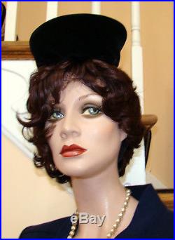Vintage CHRISTIAN DIOR Miss Dior Black Velvet Pillbox Hat with Lattice/Beading