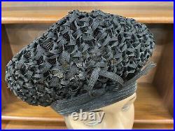 Vintage CHRISTIAN DIOR Paris New York Chapeaux Black Ribbon Voluminous Hat