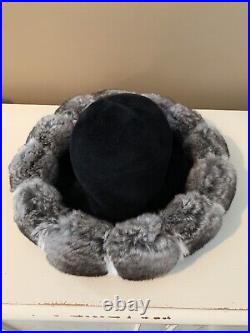 Vintage Cashmere and Chinchilla Women's Fur Hat Size S