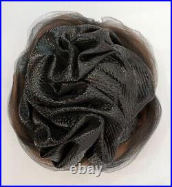 Vintage Chapeaux DuMonde Womens Turban Hat One Size Black Straw Brown Net Bling