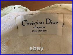Vintage Christian DIOR Chapeaux TURBAN HAT Green Netted Feathers'60s Size 7