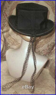 Vintage Christian DIOR RIDING HAT Black Velour Felt Hat w Silk Veiling, Ribbon L