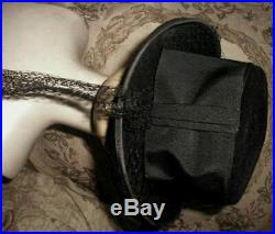 Vintage Christian DIOR RIDING HAT Black Velour Felt Hat w Silk Veiling, Ribbon L