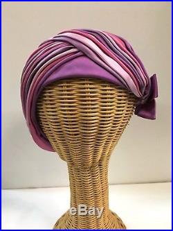 Vintage Christian Dior 50s-60s purple and pink satin turban cloche hat