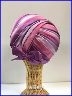Vintage Christian Dior 50s-60s purple and pink satin turban cloche hat