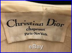Vintage Christian Dior 60s turban cream/ivory satin with clear beaded accents