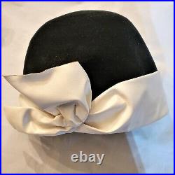 Vintage Christian Dior Black & Ivory Pillbox Hat Gorgeous Sz 22