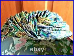 Vintage Christian Dior Blue/Green & Gold Lame' Turban Hat With Sequins Chapeaux