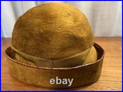 Vintage Christian Dior Chapeaux 1970s Bowler Hat Brigitte Brown Fur Bow 22 Small