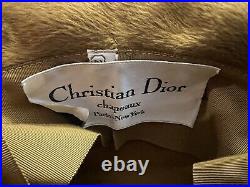 Vintage Christian Dior Chapeaux 1970s Bowler Hat Brigitte Brown Fur Bow 22 Small