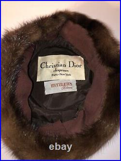 Vintage Christian Dior Chapeaux Brown Fur Hat and Collar Mink