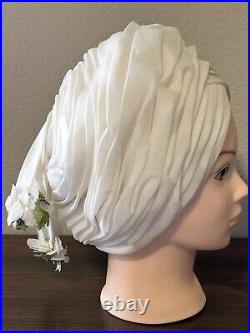 Vintage Christian Dior Chapeaux Paris NY Organza Turban Wedding Hat with Flowers