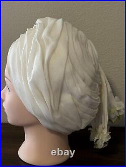 Vintage Christian Dior Chapeaux Paris NY Organza Turban Wedding Hat with Flowers