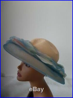 Vintage Christian Dior Chapeaux Paris New York Blue Lace Hat