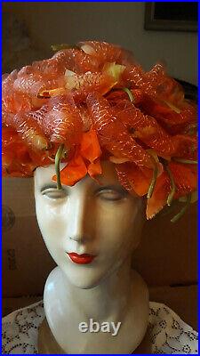 Vintage Christian Dior Chapeaux Paris-New York Flower Orange Hat