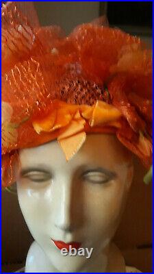 Vintage Christian Dior Chapeaux Paris-New York Flower Orange Hat