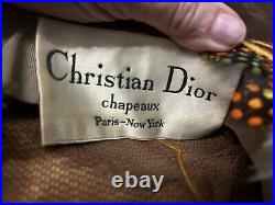 Vintage Christian Dior Chapeaux Paris New York Multicolor Feather Hat Size 6