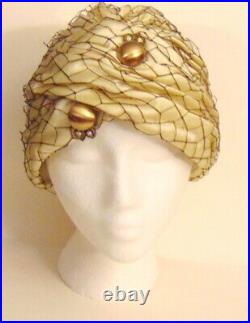 Vintage Christian Dior Chapeaux Paris New York Turban Satin Hat with Rhinestone