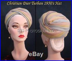 Vintage Christian Dior Chapeaux Paris Vintage 50s Pastel Colors Turban Hat