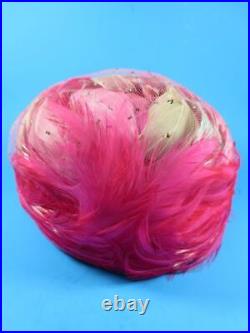Vintage Christian Dior Chapeaux Pink Feathered Hat ca. 1960's F/S (#900-244)