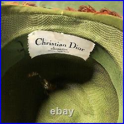 Vintage Christian Dior Chapeaux Tall Pheasant Feather Cloche Hat, Multicolor