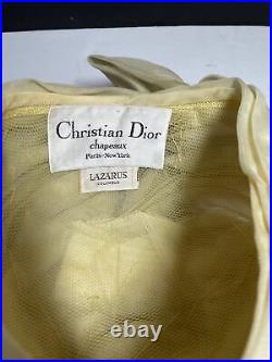 Vintage Christian Dior Draped and Pleated Turban Hat White Gold Silk Chiffon VGC